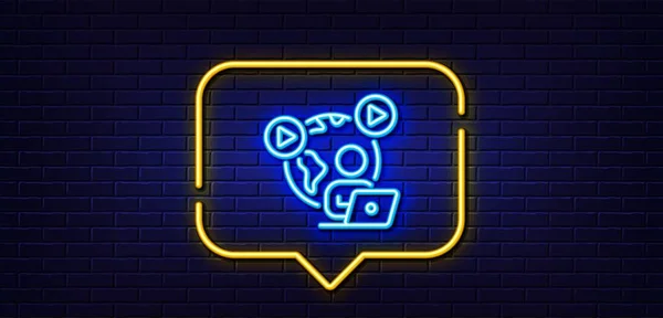 Neon Light Speech Bubble Video Conference Line Icon Online Meeting — Stock Vector