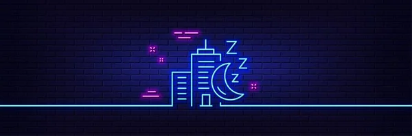 Neonlichteffekt Nachtlinien Ikone Hochhaus Schlafzeichen Gebäude Mit Mondsymbol Linie Neon — Stockvektor