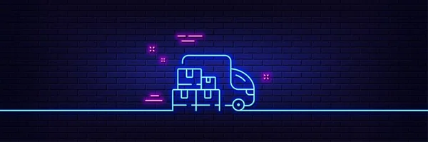 Neon Licht Gloed Effect Levering Truck Lijn Pictogram Pakhuizen Tekenen — Stockvector