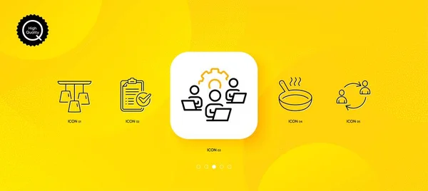 Survey Checklist Frying Pan User Communication Minimal Line Icons Yellow — Stock Vector