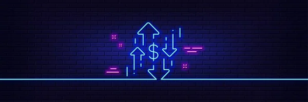 Neon Ljus Glöd Effekt Dollar Kurser Linje Ikon Valutaväxlingsskylt Pengar — Stock vektor