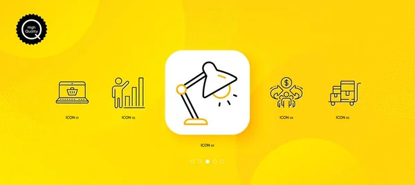 Карточка Инвентаризации График Иконки Минимальных Линий Онлайн Покупок Желтый Абстрактный — стоковый вектор