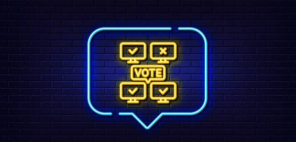 Neon Light Speech Bubble Online Voting Line Icon Internet Vote — Stock Vector