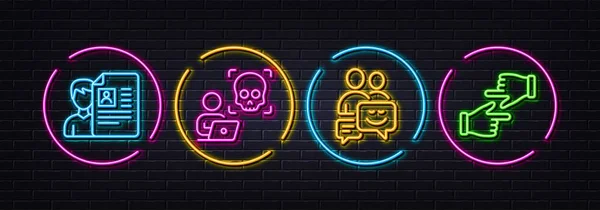 Állásinterjú Kommunikáció Cyber Támadás Minimális Vonal Ikonok Neon Lézer Fények — Stock Vector