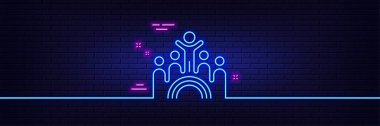Neon ışık efekti. Giriş çizgisi simgesi. Özsermaye kültür işareti. Lgbt gökkuşağı sembolü. 3D çizgi neon ışıklı ikon. Tuğla duvar afişi. Özet geç. Vektör