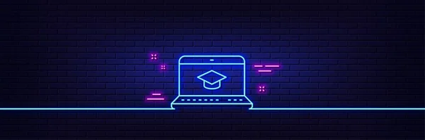 Neonlichteffekt Online Education Line Icon Notizbuch Oder Laptop Mützensymbol Linie — Stockvektor