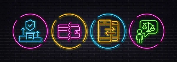 Zahlungsmethoden Telefonkommunikation Und Minimale Symbole Der Sicherheitsbehörde Neon Laser Lichter — Stockvektor
