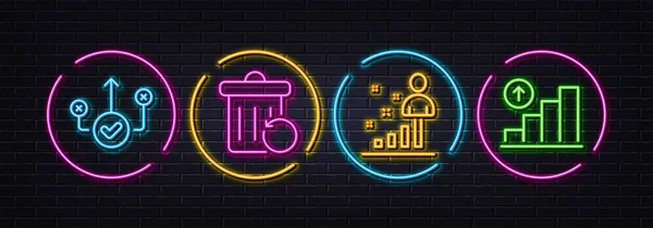 Statistiques Chemin Correct Récupération Corbeille Icônes Ligne Minimale Néon Laser — Image vectorielle