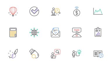 Boya fırçası, Flash belleği ve web sitesi, yazdırma için satır simgeleri inceleyin. Kullanım kılavuzu koleksiyonu, onaylı posta, çalışan simgeleri. Sahte inceleme, temassız ödeme. Vektör