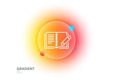 Geri bildirim çizgisi simgesi. Gradyan bulanıklık düğmesi ve cam morfizmi. Kalem işaretli kitap. Kopyalama sembolü. Şeffaf cam tasarımı. Geri bildirim çizgisi simgesi. Vektör
