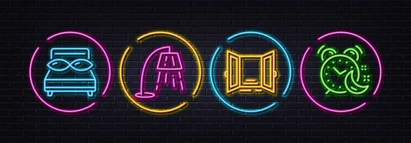 Lámpara Pie Puerta Abierta Almohadas Iconos Línea Mínima Luces Láser — Vector de stock