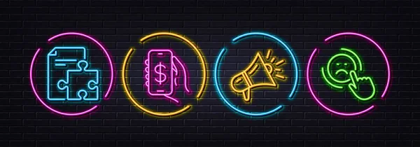 Money App Megaphone Strategie Minimální Čáry Ikony Neonový Laser Světla — Stockový vektor