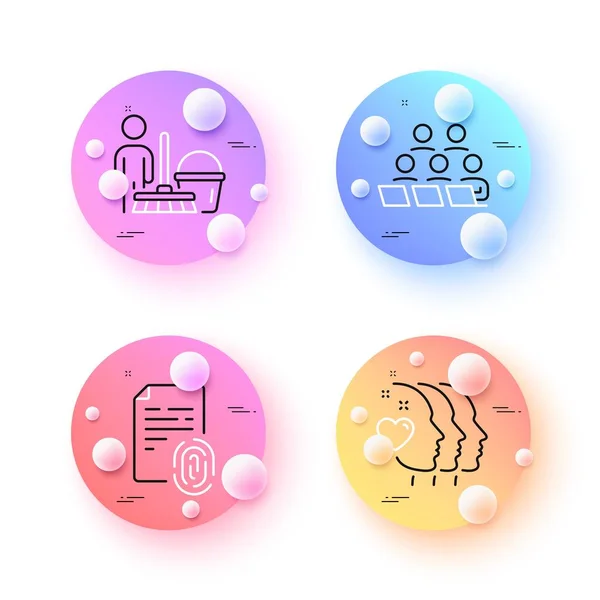 Friends Couple Teamwork Cleaning Minimal Line Icons Spheres Balls Buttons — Stock Vector