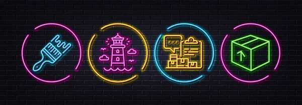 Inventory Report Brush Lighthouse Minimal Line Icons Neon Laser Lights — Stock vektor