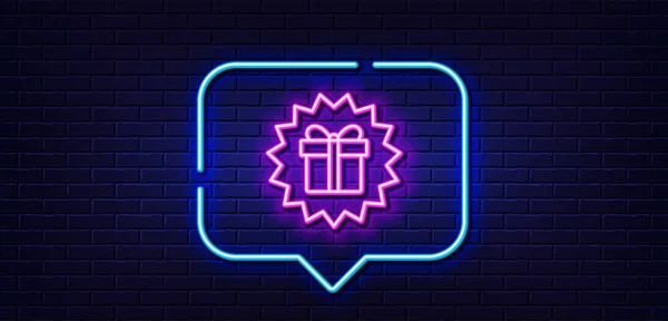 Neon Light Speech Bubble Gift Box Offer Line Icon Present — Stock Vector