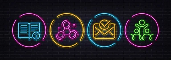 Goedgekeurde Mail Technische Info Chemie Molecuul Minimale Lijn Pictogrammen Neon — Stockvector