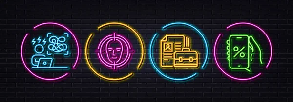 Face Detect Vacancy Difficult Stress Minimal Line Icons Neon Laser — Stock vektor