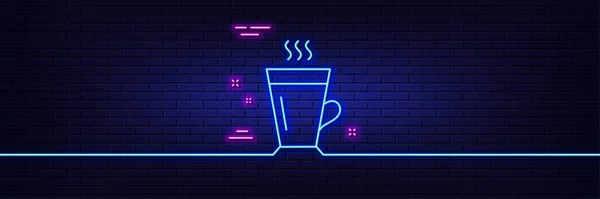 Neon Licht Gloed Effect Latte Lijn Icoon Warme Koffie Thee — Stockvector