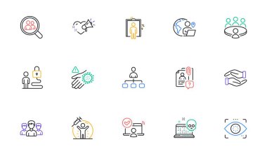 Arama çalışanı, Yıka El ve Siber Saldırı Hattı simgeleri web sitesi ve baskı için. Dış kaynak işi koleksiyonu, çevrimiçi erişim, el simgeleri. Çalışanları ara, aşk mesajı. Vektör