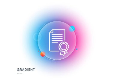 Sertifika Madalyası simgesi. Gradyan bulanıklık düğmesi ve cam morfizmi. Diploma başarı sembolü. Onaylanmış rozet belgesi. Şeffaf cam tasarımı. Sertifika satırı simgesi. Vektör
