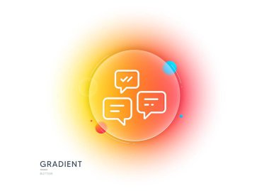 Sohbet Mesajları satırı simgesi. Gradyan bulanıklık düğmesi ve cam morfizmi. Konuşma ya da SMS işareti. İletişim sembolü. Şeffaf cam tasarımı. Sohbet Mesajları satırı simgesi. Vektör