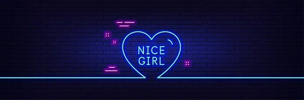 Neonový Světelný Efekt Pěkná Dívčí Ikona Sladké Znamení Srdce Valentýnský — Stockový vektor
