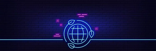 Neon Light Glow Effect Eco Energy Line Icon Green World — Stock vektor