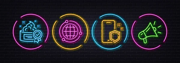 Globe Telefon Ochrony Krem Minimalne Ikony Linii Neonowe Światła Laserowe — Wektor stockowy
