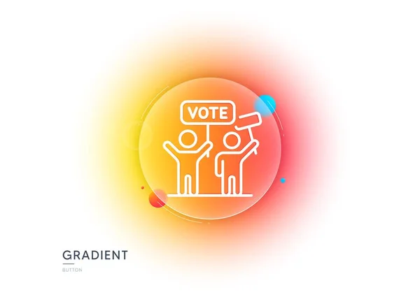 Voting Campaign Line Icon Gradient Blur Button Glassmorphism People Rally — Stock vektor