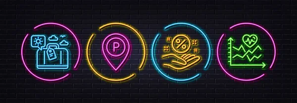 Reisegepäck Parken Und Ausleihen Prozent Minimale Linie Symbole Neon Laser — Stockvektor