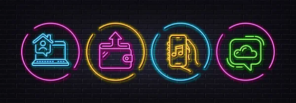 Inicio Trabajo Aplicación Música Billetera Iconos Línea Mínima Luces Láser — Vector de stock