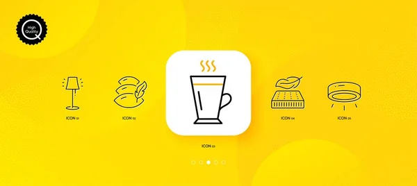 Lamba Hafif Yatak Yastık Çizgi Simgeleri Sarı Soyut Arkaplan Latte — Stok Vektör