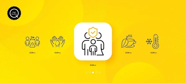 家族保険 手を洗うとミントティー最小限のラインアイコン 黄色の抽象的な背景 社会的距離アイコン Web アプリケーション 印刷用 ベクトル — ストックベクタ