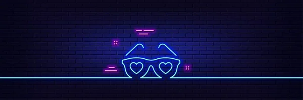 Neon Light Glow Effect Glasses Hearts Line Icon Valentines Day — Stock vektor