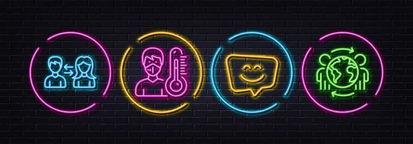 Comunicación Gente Cara Sonrisa Termómetro Iconos Línea Mínima Luces Láser — Archivo Imágenes Vectoriales