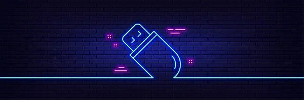 Neon Licht Gloed Effect Usb Stick Lijn Pictogram Computer Geheugen — Stockvector