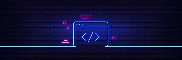 Efecto Brillo Luz Neón Icono Línea Script Seo Signo Programación — Archivo Imágenes Vectoriales