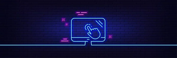 Neon Light Glow Effect Touch Screen Line Icon Online Quiz — Stock vektor