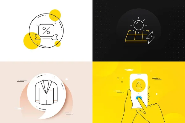 Minimal Set Bell Suit Solar Panels Line Icons Phone Screen — Stock Vector