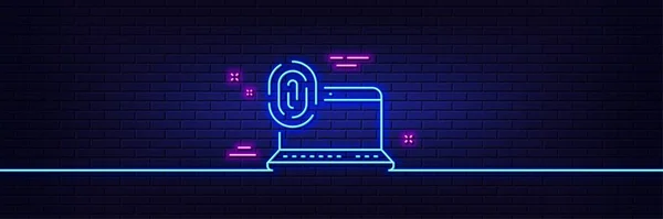 Neon Fényeffektus Számítógépes Ujjlenyomat Ikon Ujjlenyomat Vizsgálat Biometrikus Azonosító Szimbólum — Stock Vector