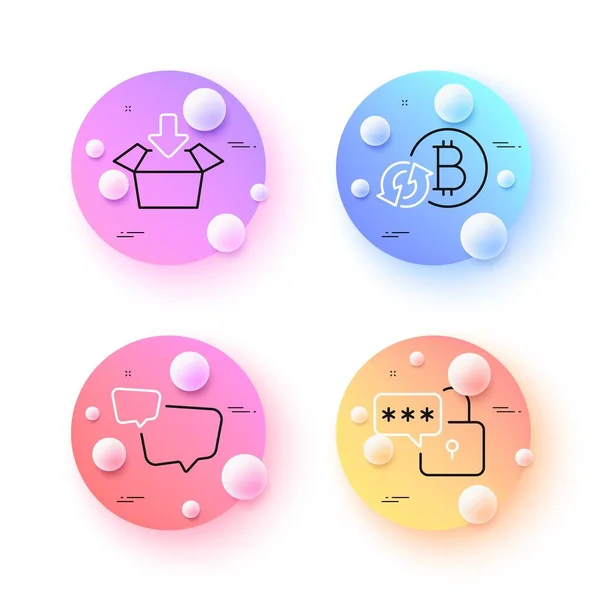 语音泡沫 获取框和更新比特币极小行图标 3D球或球按钮 锁定图标 用于网络 聊天消息 发送包 更新加密货币 — 图库矢量图片