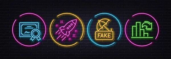 Certifikát Startup Raketa Fake Novinky Minimální Čáry Ikony Neonový Laser — Stockový vektor