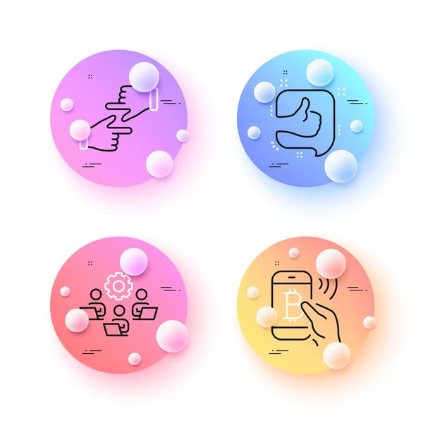 比特币支付 点击手和协同工作最小行图标 3D球或球按钮 就像偶像一样用于网络 移动支付 远程工作 大声点 — 图库矢量图片