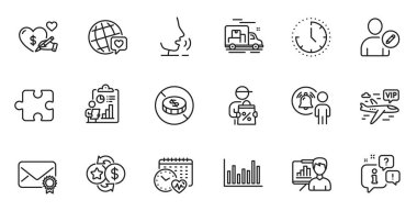 Web uygulaması için taslak sunum panosu, dağıtım indirimi ve rapor satırı simgeleri. Konuşma, bilgi, teslimat kamyonu taslak ikonu. Bulmaca, Vip uçuşu, sosyal yardım ikonları dahil. Vektör