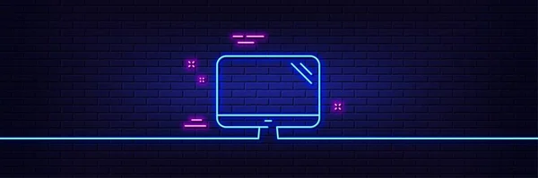 Neon Light Glow Effect Computer Line Icon Component Sign Monitor — Image vectorielle