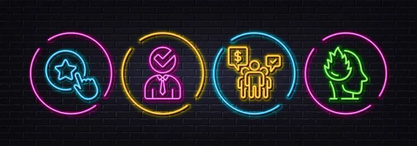 Loyalitätsstern Teamwork Und Vacancy Minimal Line Icons Neon Laser Lichter — Stockvektor