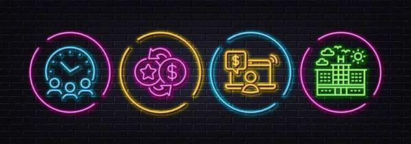 Meeting Time Loyalty Points Online Shopping Minimal Line Icons Neon — Image vectorielle