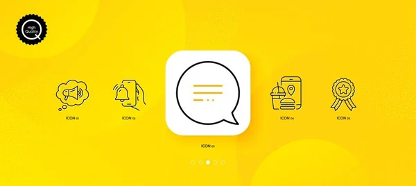 Food App Megaphone Alarm Clock Minimal Line Icons Yellow Abstract — Vettoriale Stock