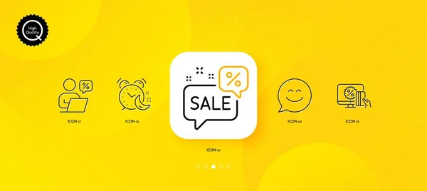 Alarm Online Shopping Discounts Bubble Minimal Line Icons Yellow Abstract — Vetor de Stock