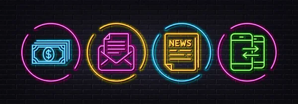 Mail Correspondence Fake News Payment Minimal Line Icons Neon Laser — 图库矢量图片